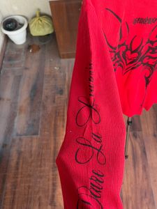 Red Tribal Graphic Long Sleeve Boxy Tee🐦‍🔥