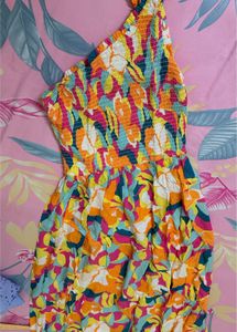 Vibrant Smocked One-Shoulder Mini Dress