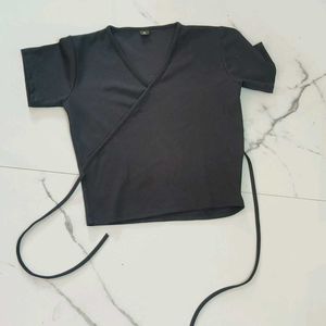 Cute Black Tie-Back Top