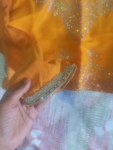 Elegant Orange Saree with Embellishments