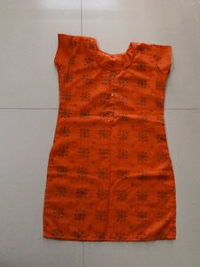 Vibrant Orange Printed Kurta