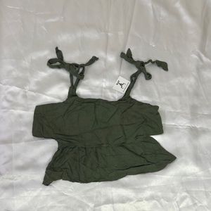 IMPORTED Chic Olive Green Ruffle Camisole Top