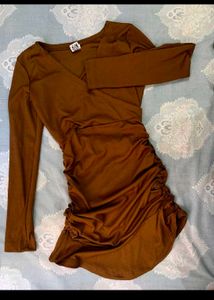 Brown Wrap Mini Dress