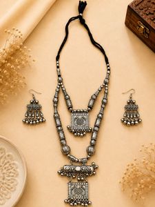 Boho Oxidized Silver Necklace &amp; Earring Set