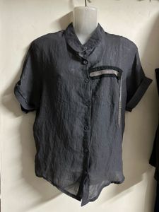 Stylish Grey Textured Short Sleeve Shirt