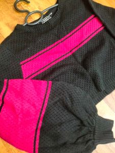 Black &amp; Pink Striped Winter Top❄️