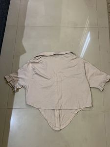 Cream Cropped Collared Button-Up Top