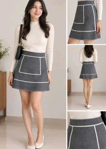 Chic Grey A-Line Mini Skirt with Contrast Trim