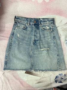 Distressed Denim Mini Skirt