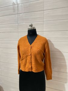 UNIQLO Orange Knit Button-Up Cardigan