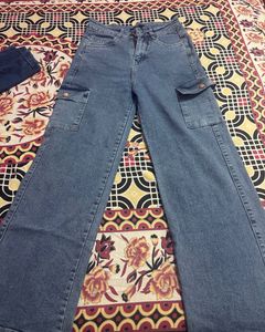 Blue Wide Leg Cargo Jeans