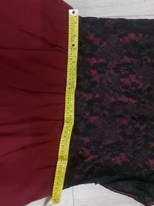 Maroon Coloured Maxi Dress With Black Lace Work