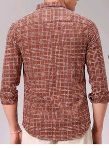 Men's Brown Checkered Casual Shirt