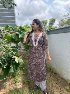 Women's Brown Printed Kurta Set