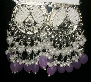 Stylish White &amp; Purple Dangle Earrings