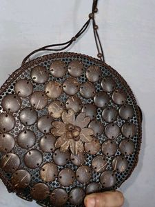 Coconut shell Round Rattan Crossbody Bag