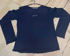 Navy Blue Long Sleeve Lettuce Hem Top