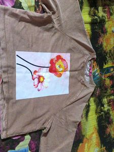 Brown T-Shirt with Floral Print