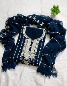 Elegant Navy Blue Embroidered Kurti Piece