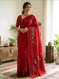 Elegant Red Cotton Saree