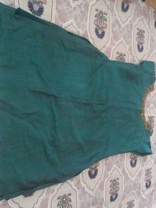 Elegant Teal Kurta with Embellished Neckline