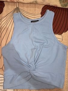 Cute Baby Blue Twist Front Crop Top