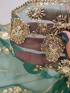 Emerald Green Embroidered darbari Saree