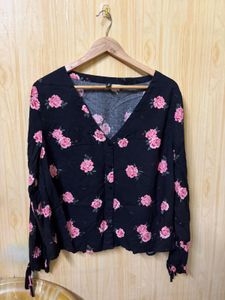 H&amp;m Rose Print Button-Up Blouse