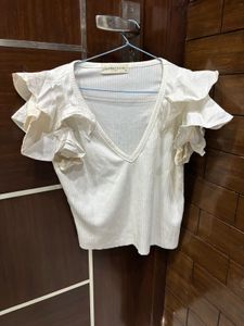 White Ruffle Sleeve Top