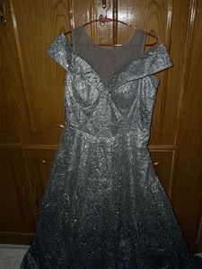 Stunning Silver Sequin Off-Shoulder Gown