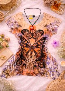 Boho Butterfly Print Tunic Top