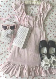 y2k Pastel Pink Cottagecore Dress