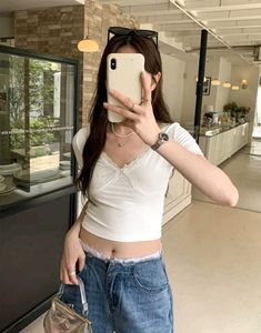 Y2k coquette v-neck soft padded crop top 🫶✨