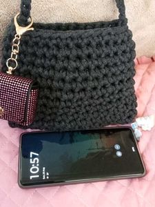 Chunky Knit Tote Bag with Embellished Pouch