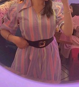 SALE:Striped Midi Dress with Belt