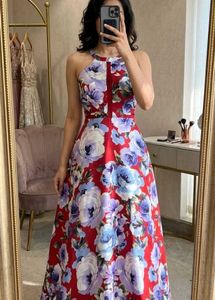Beautiful Floral Print Halter Neck Dress