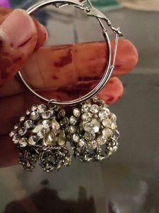 Diamond Stud Jhumki In Hoops And Blue Tops