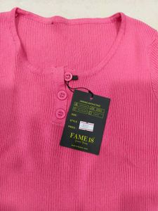 Pink Ribbed Henley Top