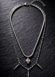 Edgy Skull &amp; Spike Layered Necklace Set