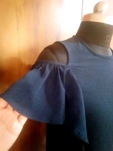 Navy Blue Flutter Sleeve Top
