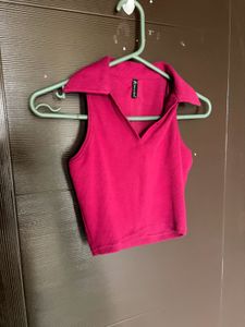 Vibrant Pink Collared Ribbed Tank Top
