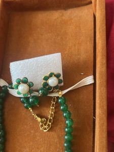 Green Beaded Necklace and Earring Set