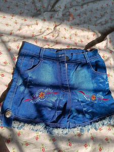 Denim Skirt with Embroidery