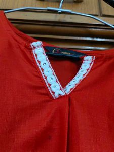 Vibrant orange Embroidered Kurta