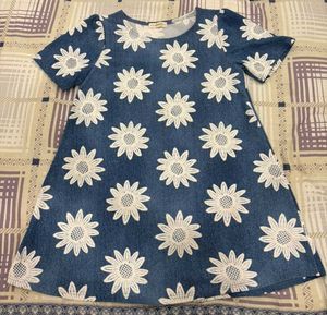 Cute Denim Dress with Sunflower Print