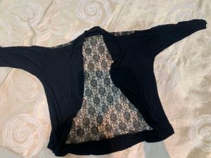 Black Lace Back Panel Open Front Jacket / Shrug