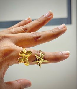 Gold Starfish &amp; Flower Stud rings