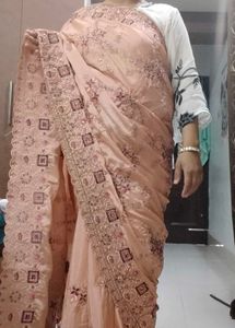 Elegant Peach Embroidered Saree