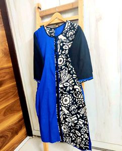 Blue &amp; Black Printed Kurta size-34