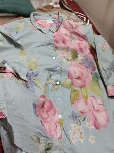 Light Blue Floral Print Button-Up Shirt